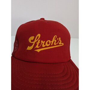 Vintage Strohs Men Red Wide Brim Mesh Back Foam Adj Snapback Trucker Cap KAP.II